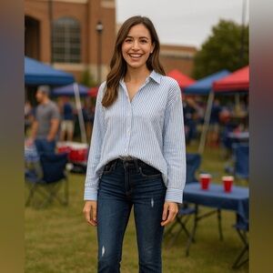 Zara Oversized Striped Linen-Blend Shirt – Size Small